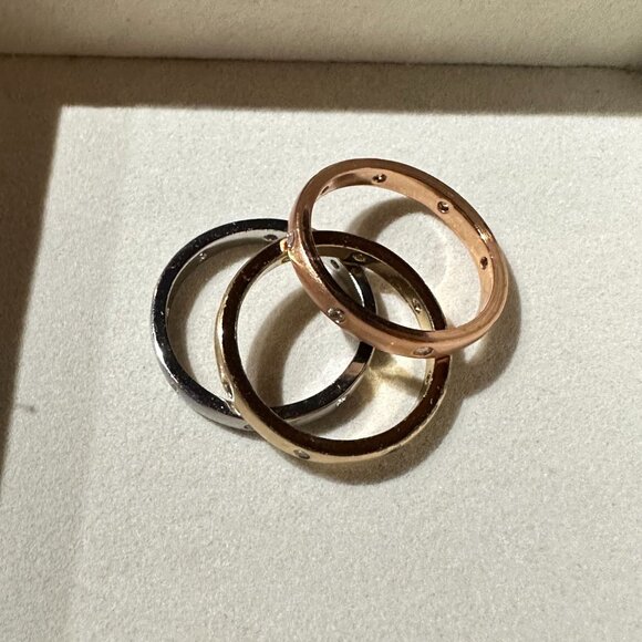Park Lane Trio Stacking Rings - Rose Gold Yellow Gold & Silver W Crystal Accents - Picture 5 of 8